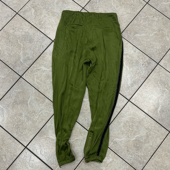 Anthropologie Green Satin Joggers with Button waistband - Picture 3 of 5